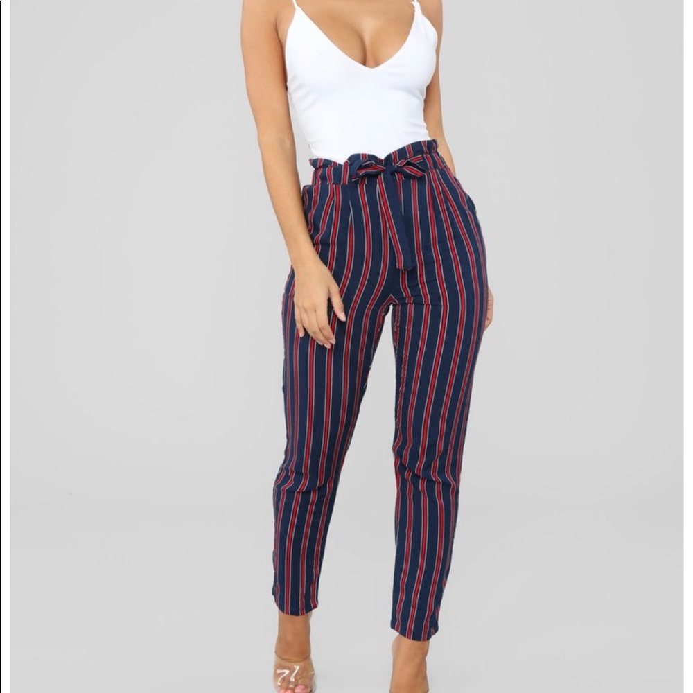 Fashion Nova Navy and Red Striped Skinny Pants